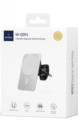  Держатель c беспроводной зарядкой в воздуховод WIWU Wi-Q001 15W магнитный серебристый