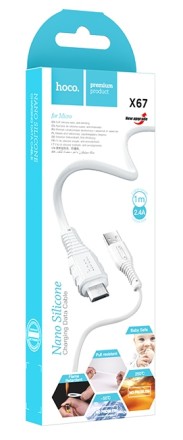  Usb Кабель-зарядка Micro Hoco X67 Nano 2.4A 1м мягкий силиконовый белый