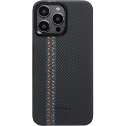 Накладка для i-Phone 15 Pro Max 6.7" Pitaka Magez Case 4 Aramid Fiber 600D черный с полосой
