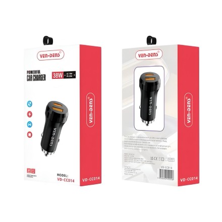  Автомобильное заряд. устр. Ven-Dens CC014 USB/USB-C 38 W 18W/20W черное