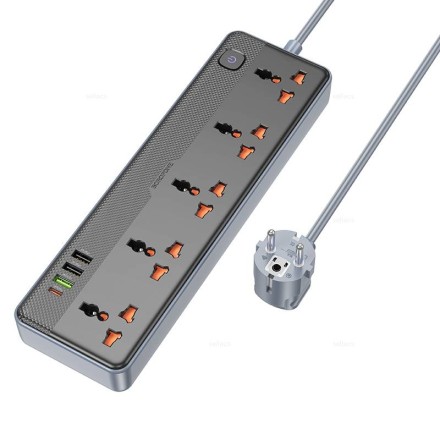  Сетевой фильтр Borofone BAC5A 5-розетки/3USB/1USB-C AC-2500W/DC-20W 1.5м черный