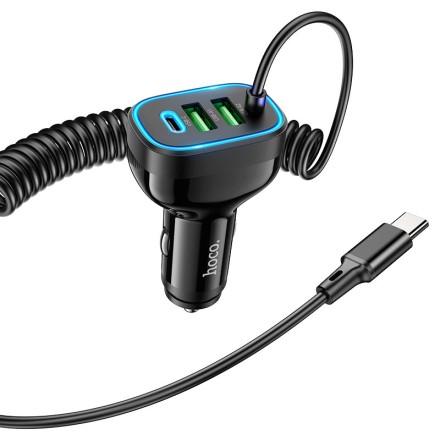  Автомобильное заряд. устр. Hoco NZ11A 2USB/1C + кабель TC 30W черное
