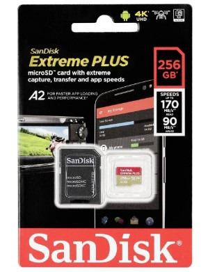 micro SDXC карта памяти Sandisk ExtremePlus 256GB cl10 A2 R/W 170/90MB/s c ад.(SDSQXBZ-256G-GN6MA)