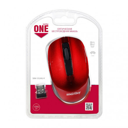 Мышь беспроводная Smartbuy ONE 332AG USB/DPI 1000/3 кнопки/2AAA красная (SBM-332AG-R)