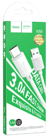  Usb Кабель-зарядка Type-C Hoco X88 3A 1м белый