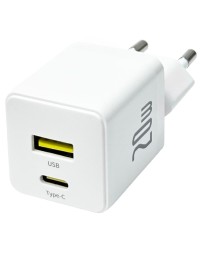 Сетевое зар. устр. Baseus Palm Fast Charger 1USB/1C 20W кабель Т-С на Т-С(P10111608213-01) белое
