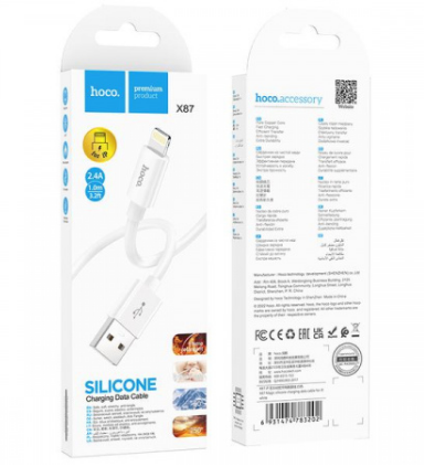  Usb Кабель-зарядка Lightning Hoco X87 3A 1м мягкий силиконовый белый
