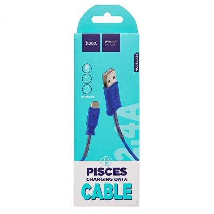 Usb Кабель-зарядка Micro Hoco X24 Pisces 2.4A 1м силиконовый голубой