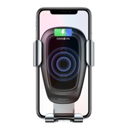 Держатель в автомобиль в воздуховод c беспроводной зарядкой Baseus Gravity (WXYL-B0S) серебристый