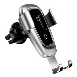 Держатель в автомобиль в воздуховод c беспроводной зарядкой Baseus Gravity (WXYL-B0S) серебристый