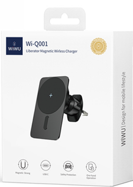  Держатель c беспроводной зарядкой в воздуховод WIWU Wi-Q001 15W магнитный черный