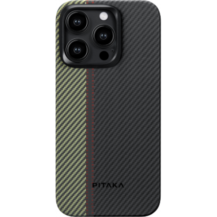  Накладка для i-Phone 15 Pro 6.1&quot; Pitaka Magez Case 4 Aramid Fiber 600D черно-зеленый