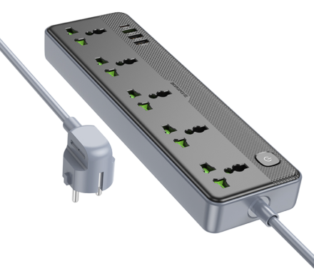  Сетевой фильтр Borofone BAC4A 5-розетки/3USB/1USB-C AC-2500W/DC-12W 1.5м черный