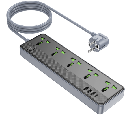 Сетевой фильтр Borofone BAC4A 5-розетки/3USB/1USB-C AC-2500W/DC-12W 1.5м черный