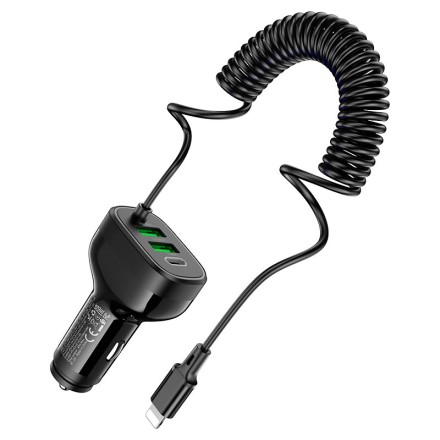  Автомобильное заряд. устр. Hoco NZ11A 2USB/1C + кабель IP 30W черное
