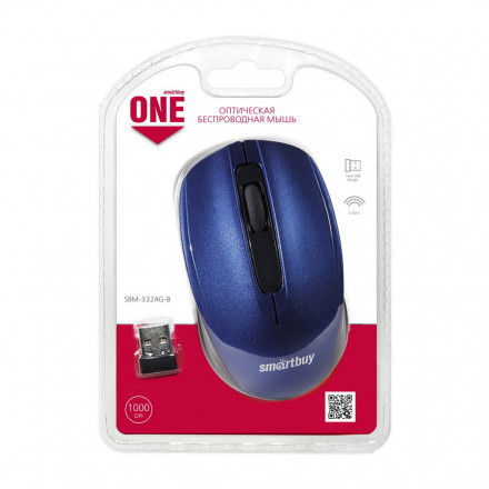 Мышь беспроводная Smartbuy ONE 332AG USB/DPI 1000/3 кнопки/2AAA синяя (SBM-332AG-B)