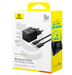 Сетевое зар. устр. Baseus Palm Charger 1USB/1C 30W кабель Type-C на Type-C P1011160A113-01 черное