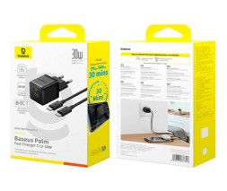 Сетевое зар. устр. Baseus Palm Charger 1USB/1C 30W кабель Type-C на Type-C P1011160A113-01 черное