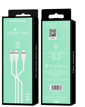  Usb Кабель-зарядка Borofone X17 3-in-1 Enjoy Lightning/Micro/Type-C 2.4A 1м силиконовый белый