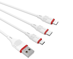 Usb Кабель-зарядка Borofone X17 3-in-1 Enjoy Lightning/Micro/Type-C 2.4A 1м силиконовый белый