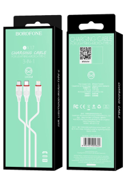 Usb Кабель-зарядка Borofone X17 3-in-1 Enjoy Lightning/Micro/Type-C 2.4A 1м силиконовый белый