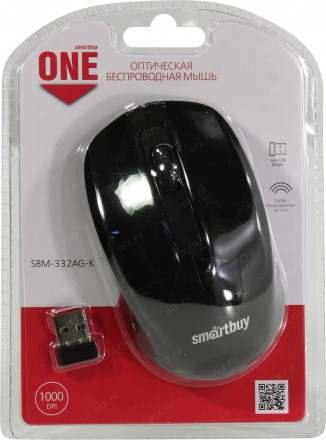 Мышь беспроводная Smartbuy ONE 332AG USB/DPI 1000/3 кнопки/2AAA черная (SBM-332AG-K)