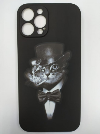 Накладка для i-Phone 12 Pro Max 6.7&quot; силикон матовый чёрный с рисунками