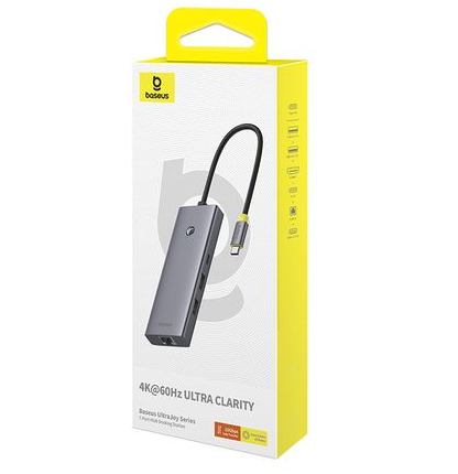  USB-C хаб Baseus UltraJoy Series 7в1 3USB/HDMI/2USB-C/RJ45 (B00052803811-03) серый