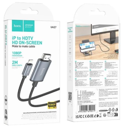  Кабель-переходник Hoco UA27 HDMI (папа) на Lightning (папа) черный
