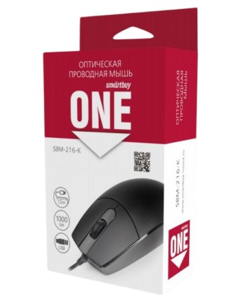  Мышь проводная Smartbuy ONE 216 USB/DPI 1000/3 кнопки/1.5м черная (SBM-216-K)