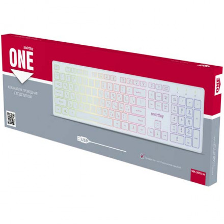 Клавиатура проводная Smartbuy ONE 305 USB/104+12 клавиш/Подсветка Rainbow/1.5м белая (SBK-305U-W)