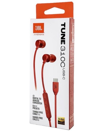  Наушники с микрофоном JBL T310C Type-C красные