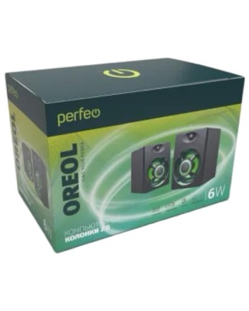  Акустическая система 2.0 Perfeo OREOL мощность 2х3 Вт, LED подсветка 7 цв., чёрная, USB