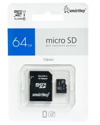 micro SDXC карта памяти Smartbuy 64GB Class 10 (с адаптером SD)
