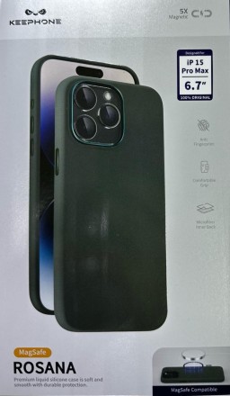  Накладка для i-Phone 15 Pro Max Keephone Rosana Magsafe зелёный