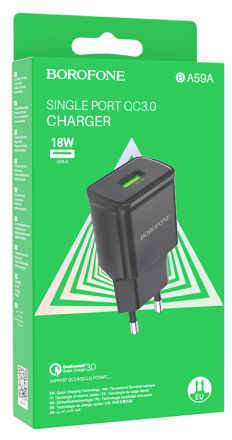  Сетевое зар. устр. Borofone BA59A 1USB QC3.0 18W черное