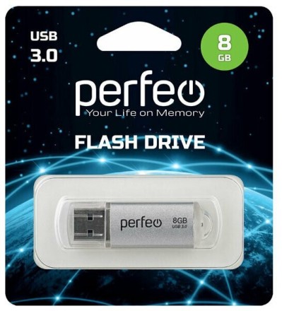  3.0 USB флеш накопитель Perfeo 8GB C14 серебритый