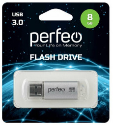 3.0 USB флеш накопитель Perfeo 8GB C14 серебритый