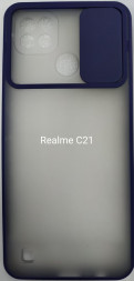 Накладка со шторкой камеры Realme C21 матовая темно-синяя