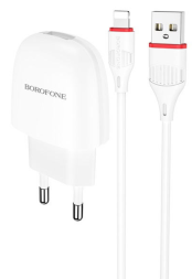 Сетевое зар. устр. Borofone BA49A с шнуром Lightning 1USB 2.1A белое