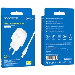 Сетевое зар. устр. Borofone BA49A с шнуром Lightning 1USB 2.1A белое