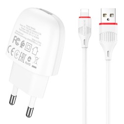 Сетевое зар. устр. Borofone BA49A с шнуром Lightning 1USB 2.1A белое