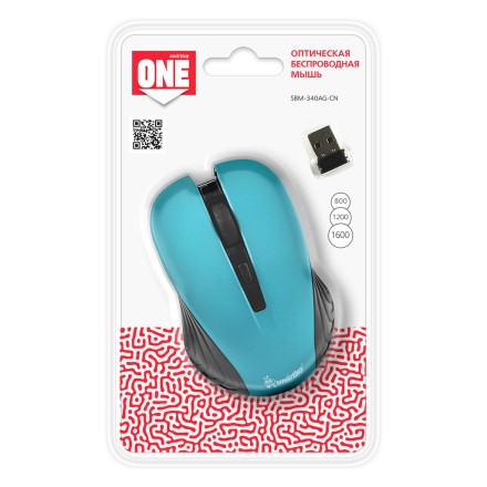  Мышь беспроводная Smartbuy ONE 340AG USB/DPI 800-1200-1600/4 кнопки/1AA бирюзовая (SBM-340AG-CN)