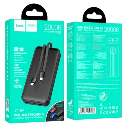 Powerbank Hoco J118A 20000mAh 2USB/1C с проводом Type-C/Lightning черный