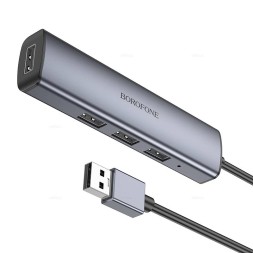 Кабель-переходник Borofone DH12 USB на USB2.0x4 1.2М серый