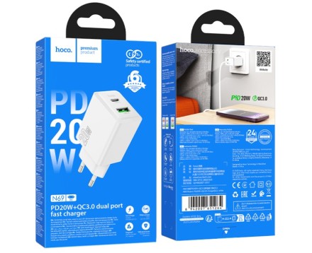  Сетевое зар. устр. Hoco N69 1С/1USB 20W белое
