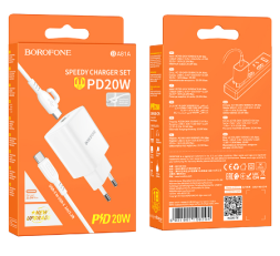 Сетевое зар. устр. Borofone BA81A с кабелем Type-C на Type-C 1C 25W 3A белое
