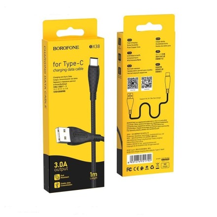 Usb Кабель-зарядка Type-C Borofone BX38 Cool charge 3A 1м в оплётке TPE чёрный