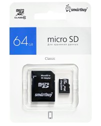 micro SDXC карта памяти Smartbuy 64GB Class 10 LE (с адаптером SD)