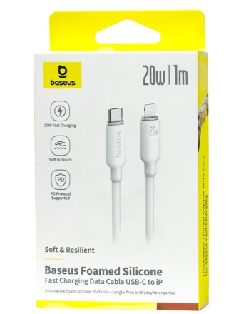  Кабель-зарядка Type-C на Lightning Baseus Foamed Silicone 1м (E0426A01) 20W белый